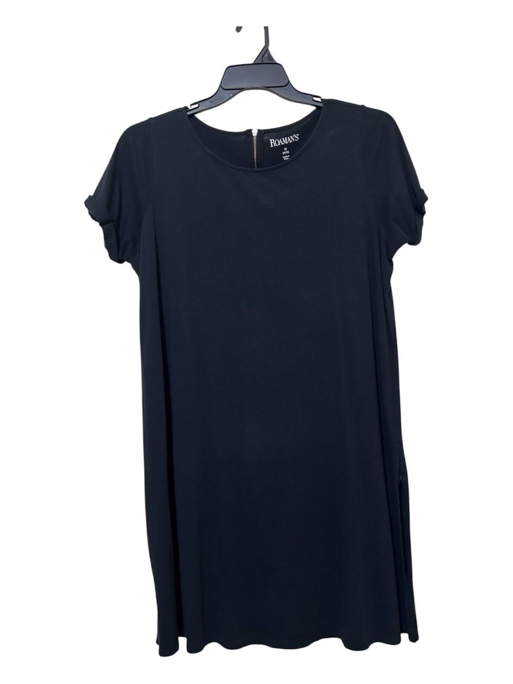 Roaman's Black Short Sleeve Shift T-Shirt Dress Back Zipper Size M 14/16